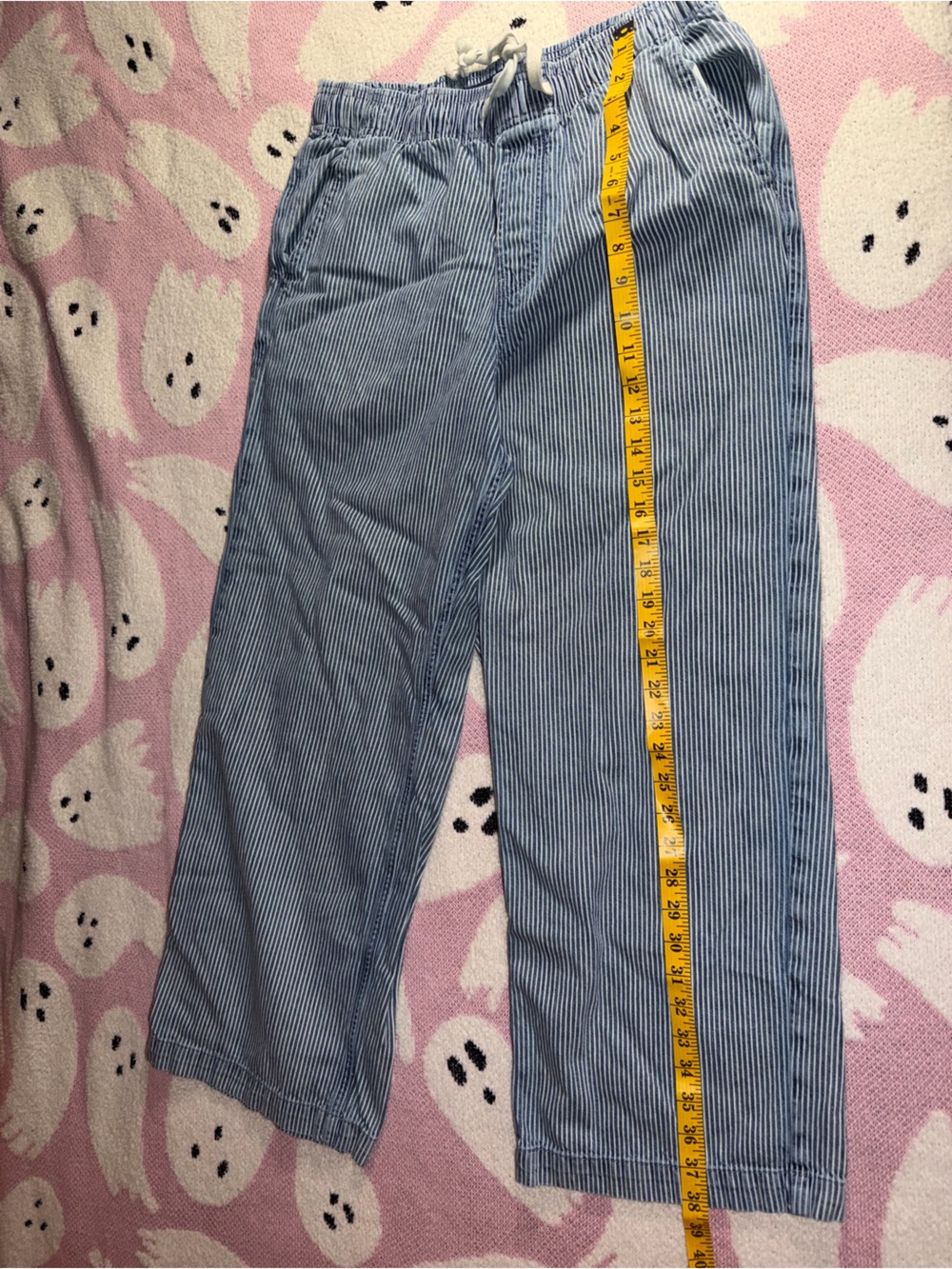GAP Blue Pinstripe Cropped Drawstring Jeans